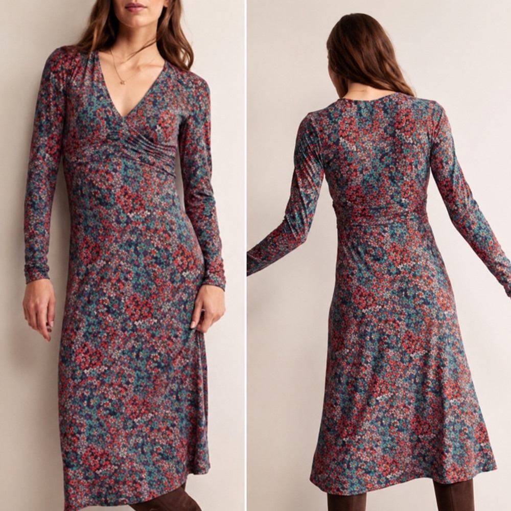 Boden Elodie Paisley V-Neck Midi Dress 12P Empire Waist Boho Cottagecore